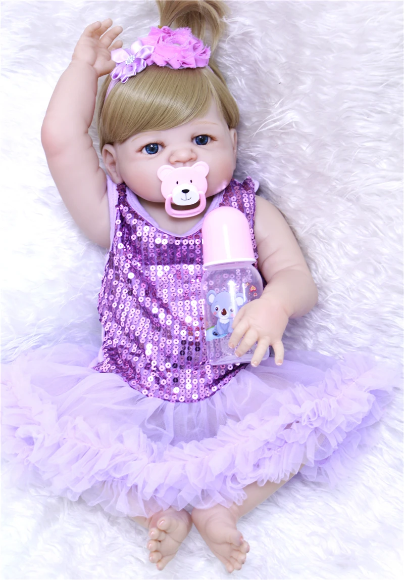 

22"/55cm full silicone babies dolls for Sale Dolls bebe violet dress new design bebe fashion dolls menina com corpo de silicone