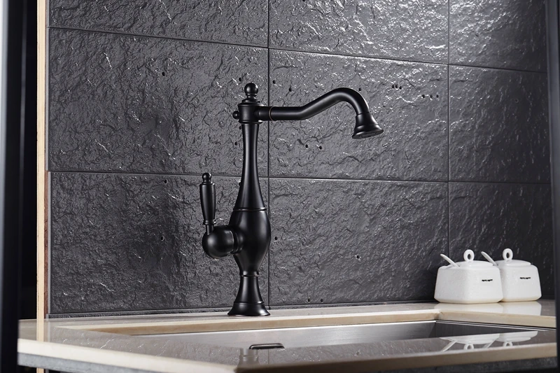 Kitchen Faucet Euro Retro Oil Rubbed Black Bronze Swivel Singe Handle Bathroom Basin Kitchen Deck Mounted Sink Mixer Tap