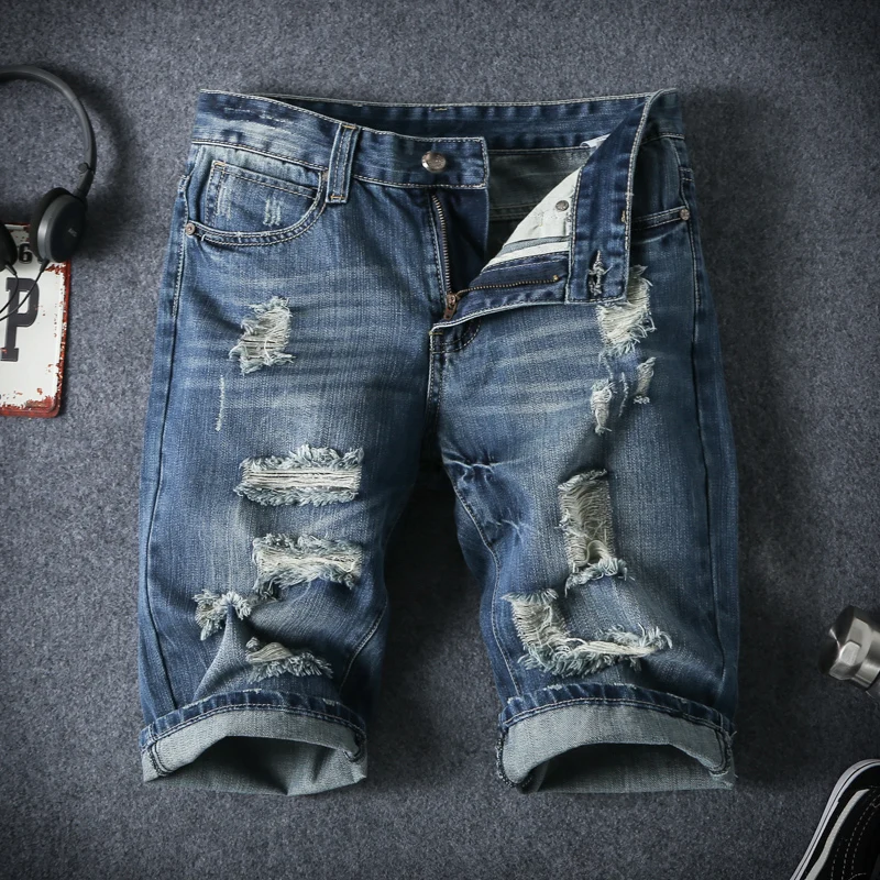 Good Quality Mens Big hole Cotton Denim Shorts Large Size Male Popular youth Preppy style short jeans Boys shorts 42 | Мужская одежда