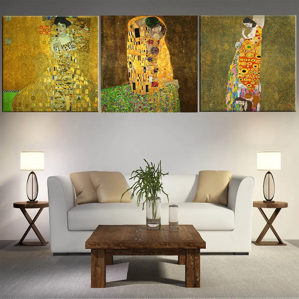 Модульные картины 2017 3 шт. принты Поцелуй Густава Климта абстрактная живопись