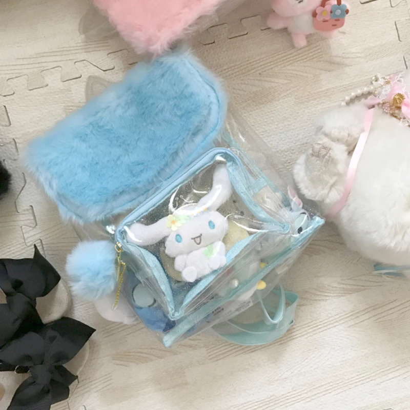 Япония Харадзюку девушки Kawaii Bling Прозрачный школьный рюкзак пушистый Itabag прозрачный рюкзак плюшевый мяч подарок