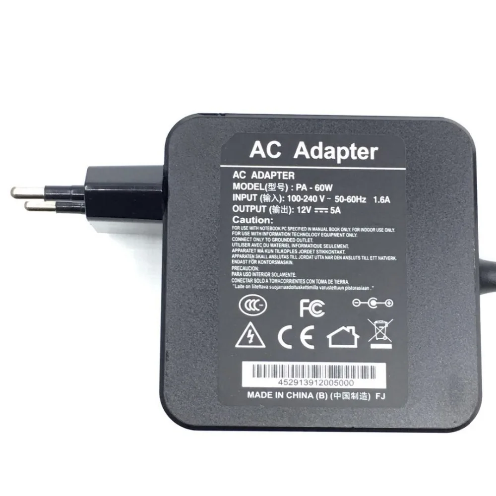 Адаптер питания с европейской вилкой 12 В 5 А мм * 2 PA-60W AC 100-240 адаптер переменного