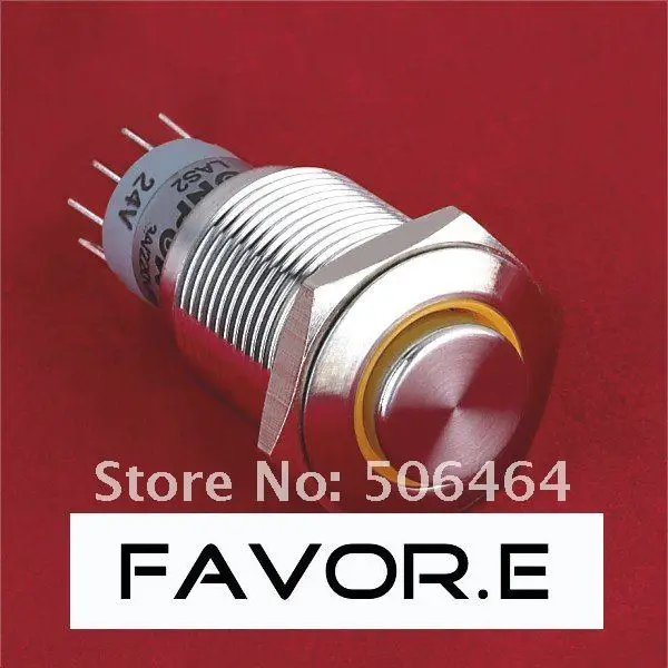

LED 16mm IP67 3A/250VAC ring illuminated 2NO 2NC Momentary metal Push Button Switch High round