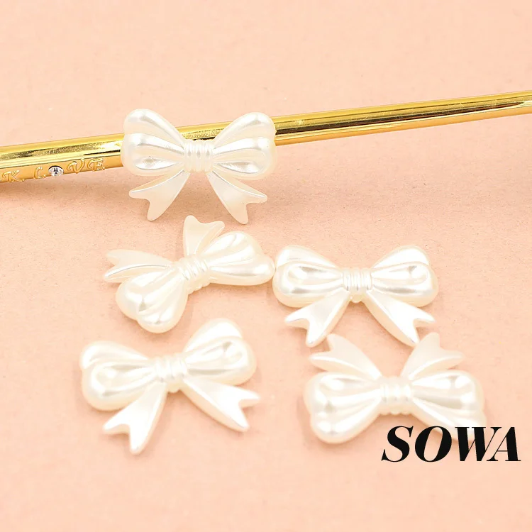 

40Pcs Big 30*23mm Ivory Color Imitation Pearls Bow Craft ABS Resin Effect 3D Maple Designed Beads For Making Jewelry DIY