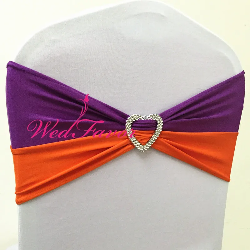 Purple Orange Heart 100 шт. двойной цвет лайкра стрейч Подвязка из спандекса для стула полосы с пряжкой для банкета свадебные украшения - Цвет: Purple Orange Heart
