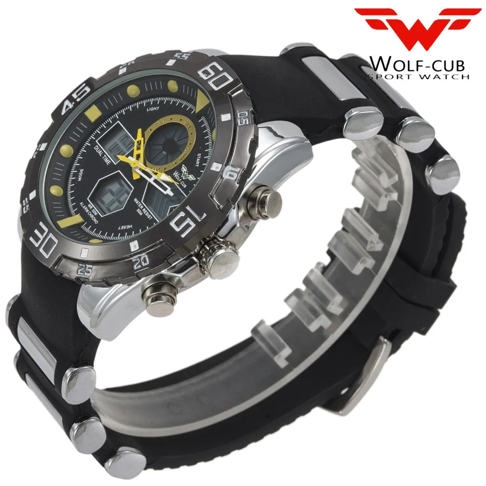 Спортивные часы бренда Auto со светодиодной индикацией даты и дня черный синий