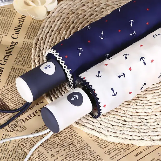 Креативный маленький чистый и свежий 30-процентный складной зонт с якорем