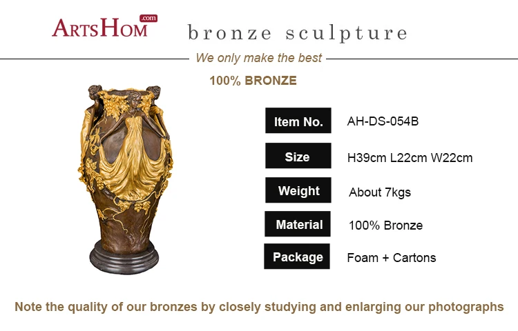 Bronze casting home decoration lady with vase statue sculpture for sale