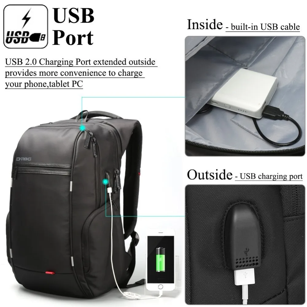USB смартфон ноутбук тонкий рюкзак 15 &quot17&quot Черный Серый классический на молнии