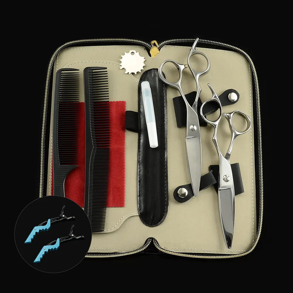 2pcs-case A-clips Профессиональные прямые ножницы для стрижки волос 6 дюймов ножницы для нарезки волос из нержавеющей стали ножницы для стрижки волос расширенное лезвие парикмахерский инструмент - Цвет: 2pcs-case A-clips
