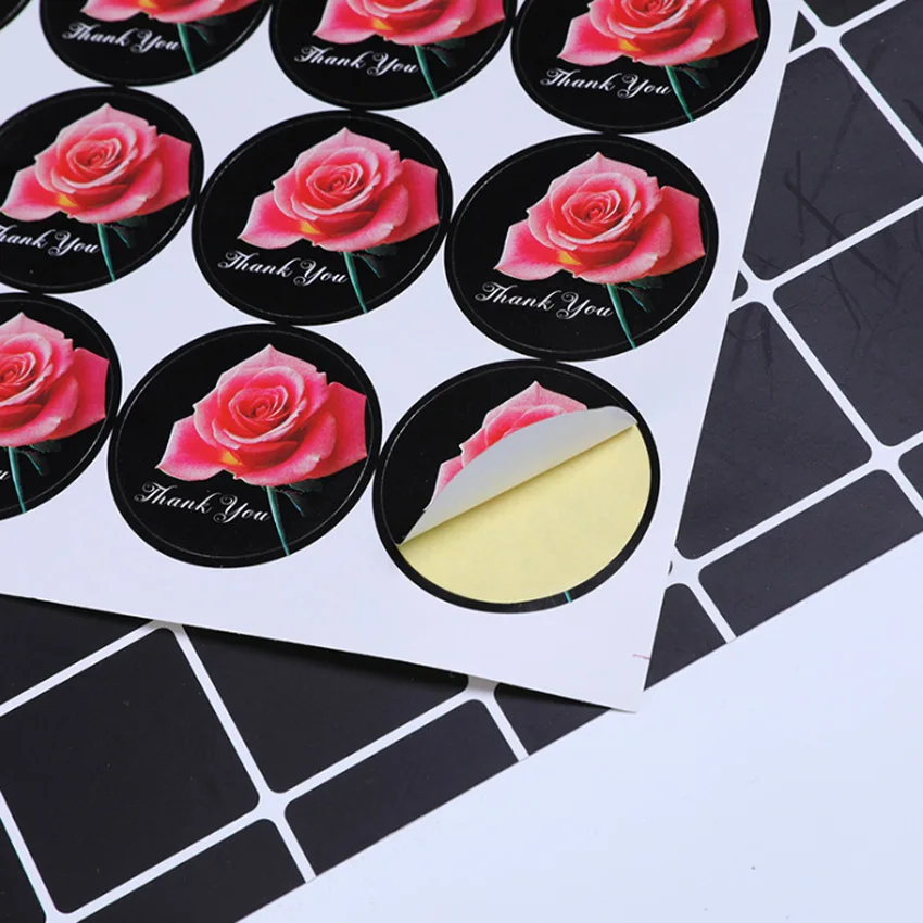 1200 шт./лот Kawaii Rose Thank you flower Подарочная клейкая этикетка черная печать наклейка для