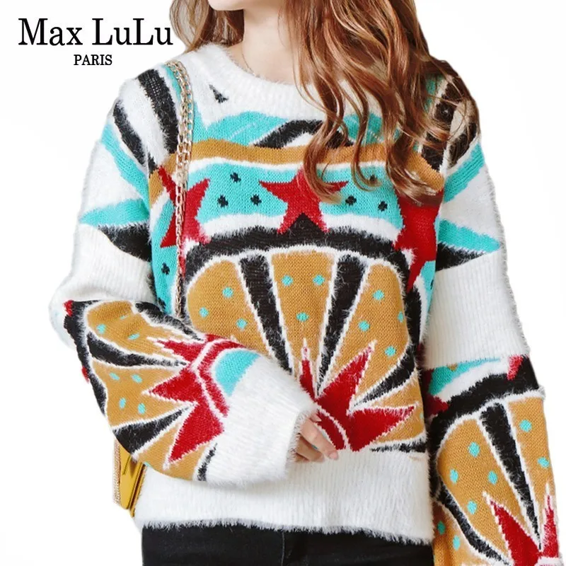 Max LuLu 2019 Winter European Fashion Ladies 3d Pattern Pullovers Womens Oversized Sweater Vintage Knitted Clothes Warm Jumper | Женская
