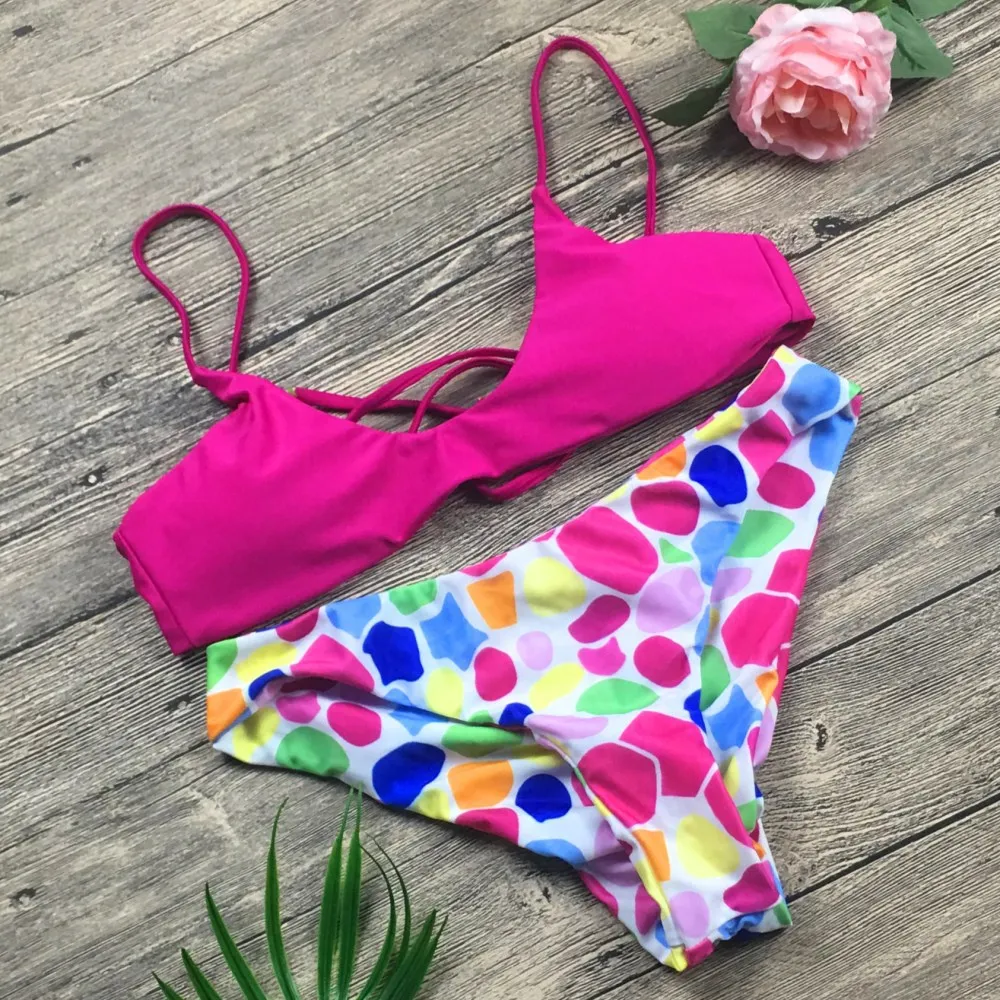 Женский купальник однотонный купальник-бикини с принтом 2019 | Женская одежда