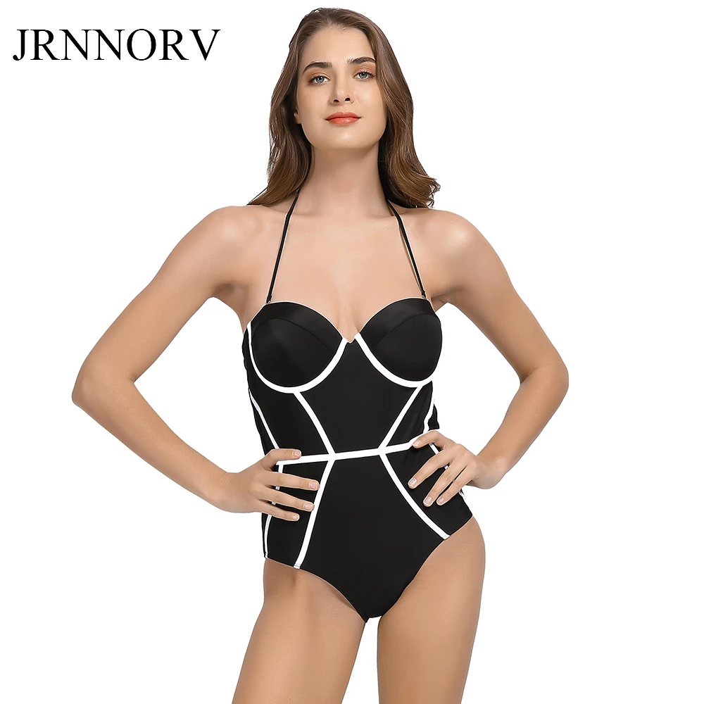 JRNNORV черный кривая Push Up Купальник Одна деталь Монокини Бикини Купальники Maillot De Bain
