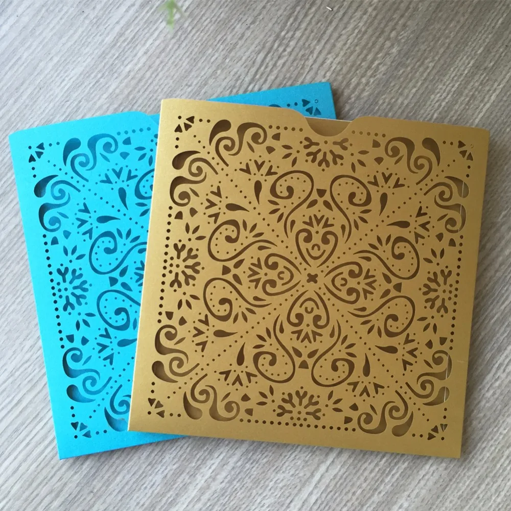 

50pcs Laser Cut Sky blue Pocket Design Marriage Wedding Invitations Cards Greeting Cards Postcard Event Party Supplies