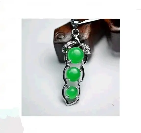 Красивый зеленый нефритовый бобовый амулет 925 Серебряная Пряжка Кулон