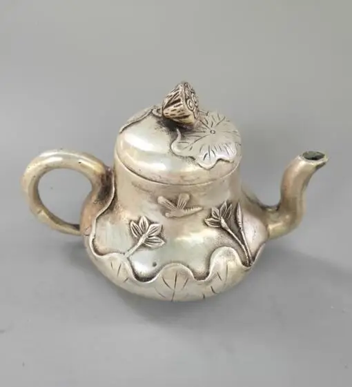 

Китайский Изысканный белый медный чайник с лотосом