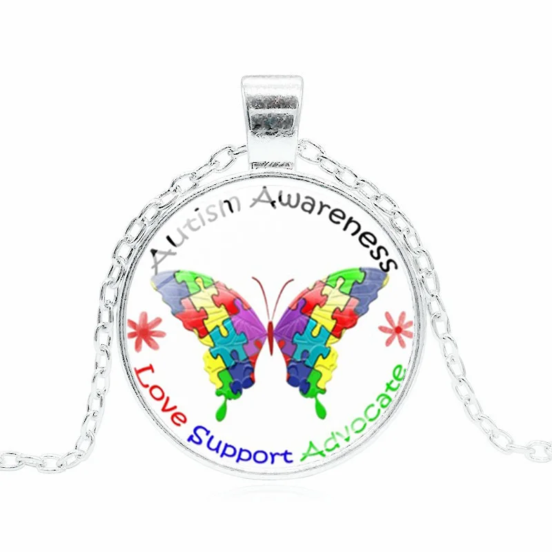 XUSHUI XJ authism Awareness Butterfly Photo Tibet серебряный Кабошон стеклянный кулон цепочка ожерелье
