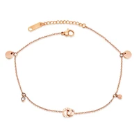 rose gold color stainless steel round cz anklets for women charm ladies girl summer foot jewelry gift drop shipping