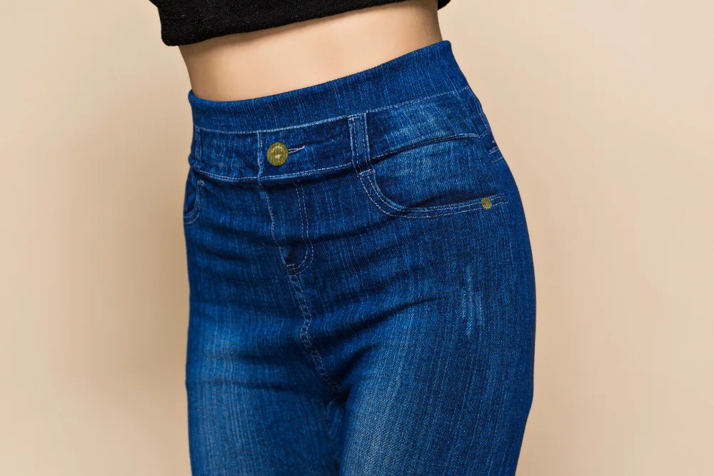 Модные тонкие женские леггинсы из искусственной лосины джинсовой ткани