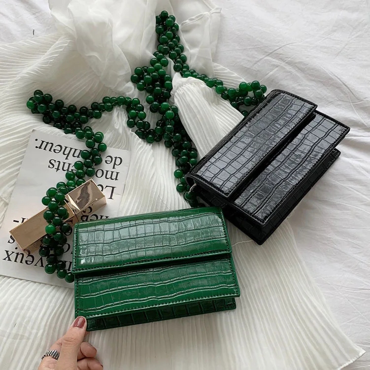 Jadeite с цепочкой из бисера мини косая сумка на одно плечо ретро крокодиловым