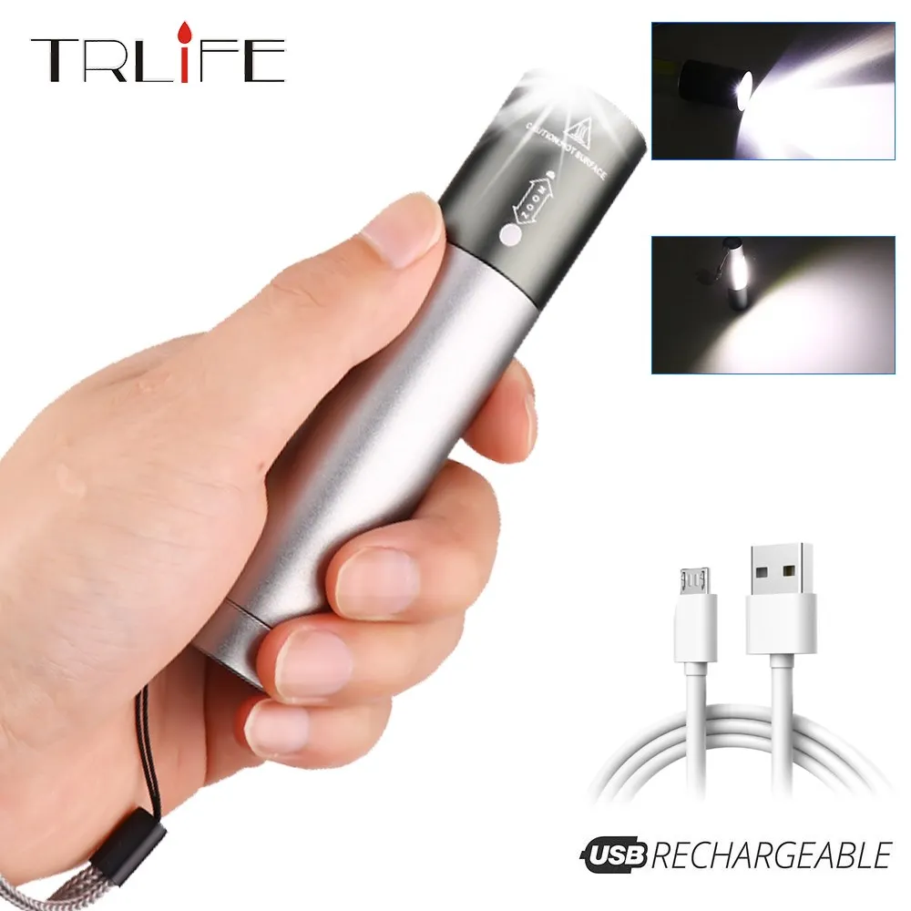 8000LM USB LED Flashlight Rechargeable LED Torch Light Lanterna T6 High Power Battery Lantern Tactical Flashlight As Power Bank