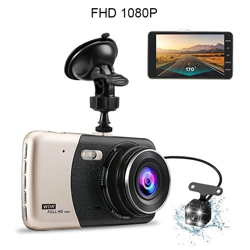 Автомобильный видеорегистратор 4 0 Full HD 1080P с двумя объективами заднего вида DashCam