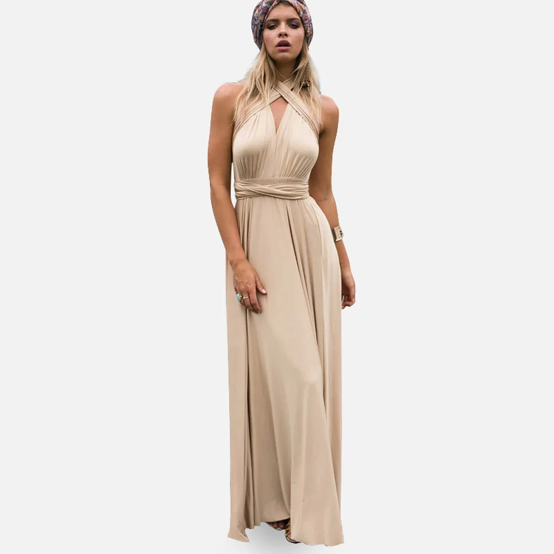 Beige QIUXUAN/27 цветов, летнее, сексуальное, макси, вечерние платья, многоканальное, свободное, Бандажное, длинное платье, без рукавов, платье-трансформер, бесконечность - Цвет: Beige