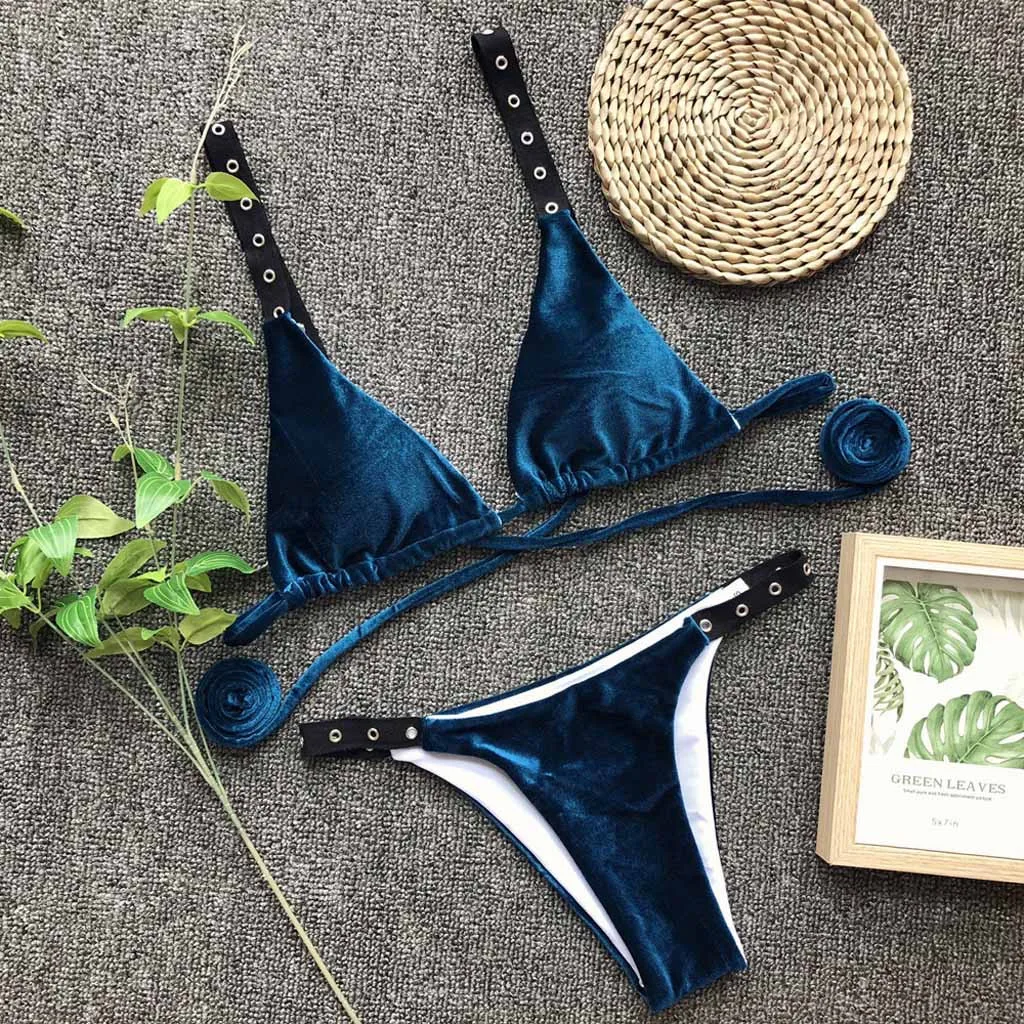 Новинка 2019 летнее пляжное женское бархатное бикини для отпуска Бандажное с
