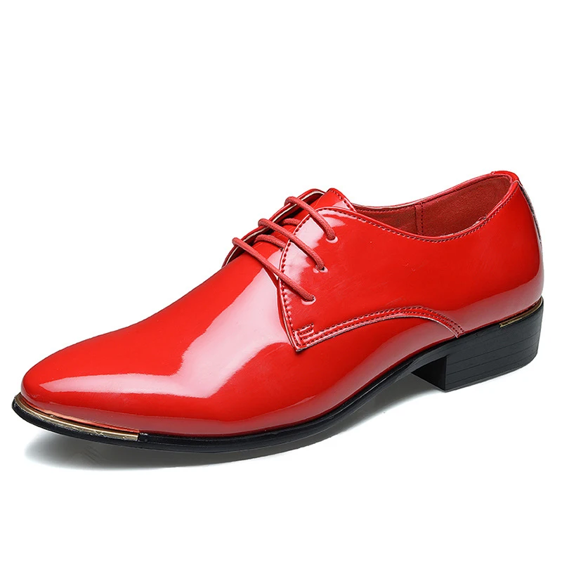 

CuddlyIIPanda Luxury Brand Men Fashion Patent Leather Dress Shoes Lace Up Pointed Toe Wedding Business Men Shoes Men Sneakers
