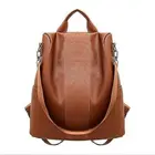 Повседневный женский кожаный рюкзак, школьный ранец с защитой от кражи, сумка на плечо, черный коричневый
