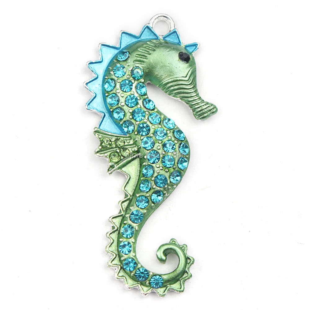 15 шт. Модные посеребренные зеленые прозрачные стразы подвеска в виде морской