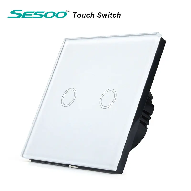 

EU/UK Standard SESOO Touch Switch 2 Gang 1 Way,Crystal Glass Switch Panel,Single FireWire Touch Sensing Wall Switch