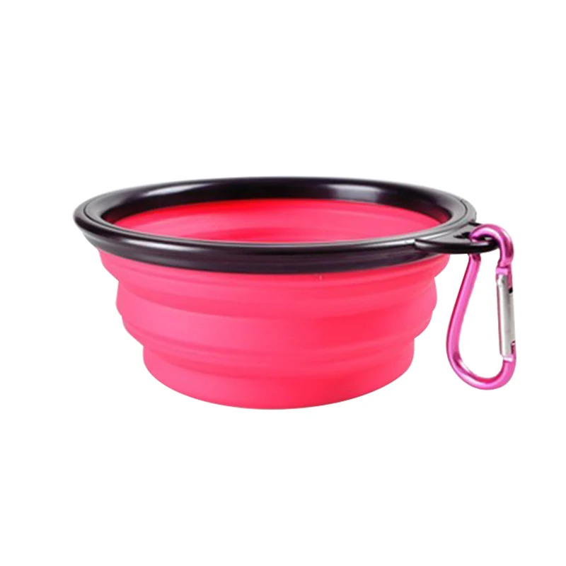 pink Складная Силиконовая миска для собак с подвесной пряжкой, миска для воды для собак, дорожная Складная Кормление щенка, миски, собачий контейнер для еды - Цвет: pink