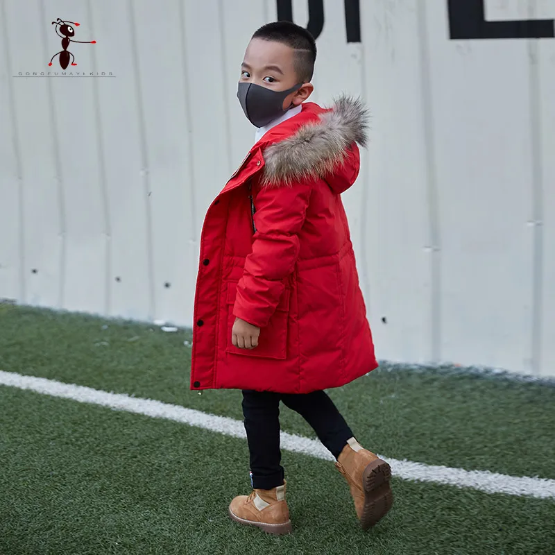 Kung Fu Ant Зимний пуховик для верхняя одежда мальчиков меховой парка с капюшоном