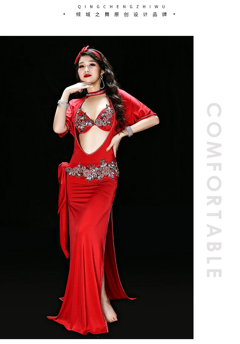 Shaabi Baladi шоу костюм 5 шт. комплект для женщин Bellydance Египетский стиль Galabeya танцевальное платье для выступлений красный