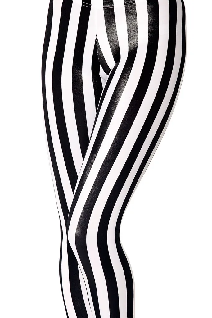 Качественная женская одежда No.1 черные молочные черно-белые полосатые леггинсы с