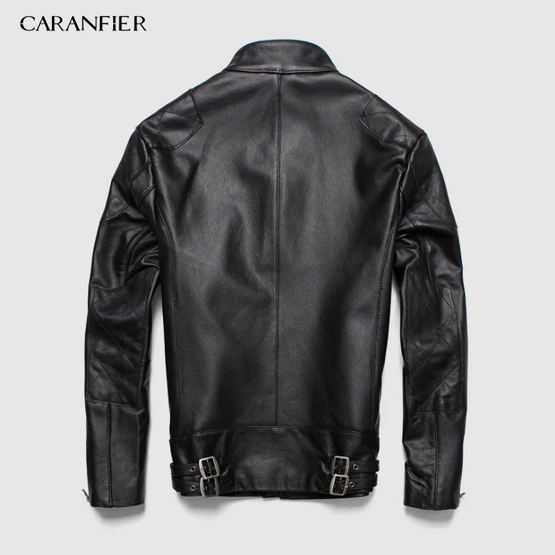 CARANFIER модное кожаное мотоциклетное пальто Мужская Натуральная кожа одежда из овечьей шкуры короткие дизайнерские Куртки из натуральной кожи пальто