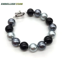 wholesale 12mm sea shell pearl necklace mother pearl perfect round like ball classic style grey black top quality for lady