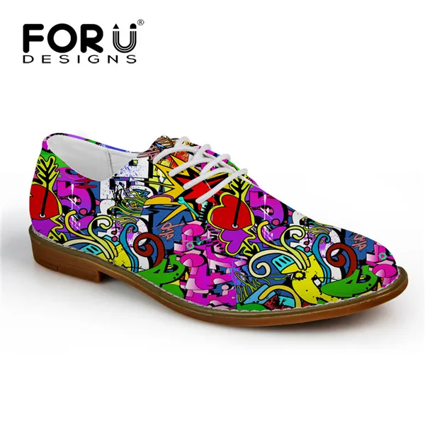 FORUDESIGNS/модные мужские повседневные кожаные туфли с рисунком граффити; дышащие мужские туфли на плоской подошве со шнуровкой; высококачественные мужские туфли-оксфорды - Цвет: C4372CE