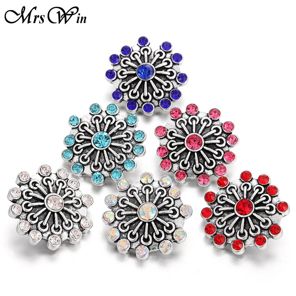 6pcs/lot New Rhinestone Flower Snap Button Jewelry DIY Ginger Charms Fit Metal Snap Button Bracelet Watches Snaps Jewelry