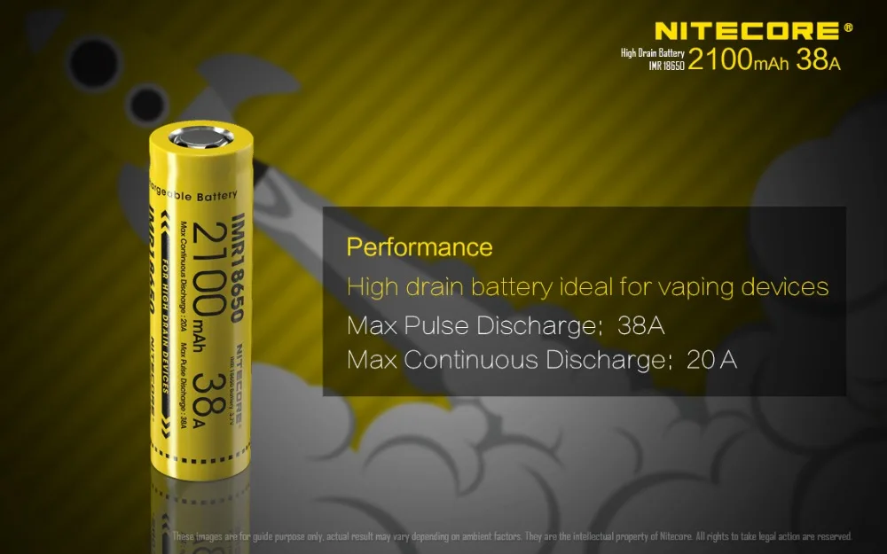 2 шт NITECORE IMR 18650 литий-ионная батарея 2100mAh 38A 3,7 v