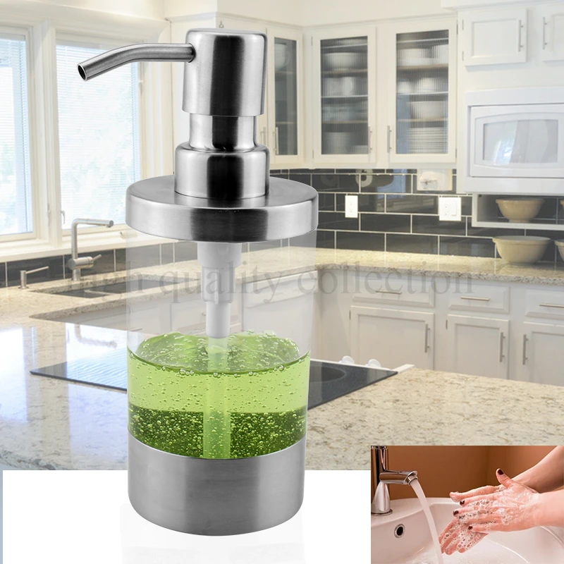 Дозатор для жидкого мыла из нержавеющей стали 250 мл 304 с акриловой бутылкой кухни