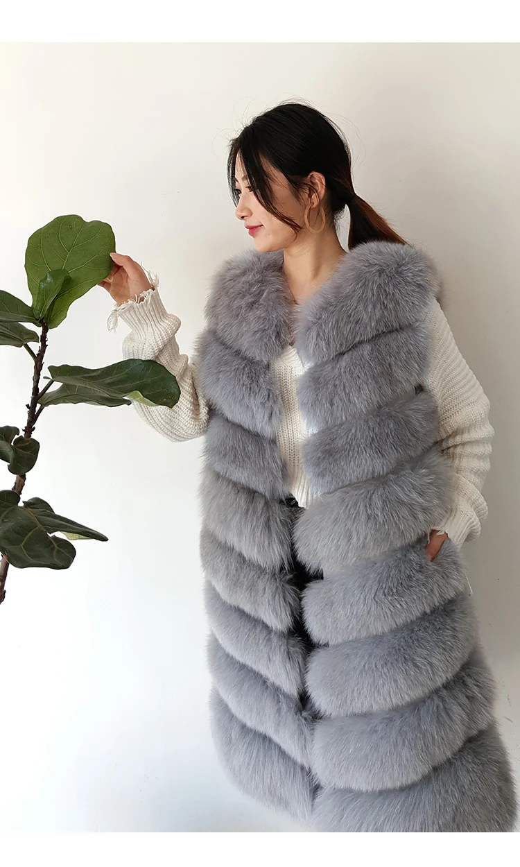 OFTBUY, весенне-осенняя Женская куртка, жилет из натурального меха, женская большая длинная парка из натурального Лисьего меха, пальто без рукавов, роскошная уличная одежда, новинка