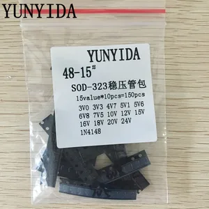 Диод Зенера SOD-323 0805 0,25 Вт SMD, в ассортименте, 15 значений * 10 шт. = 150 шт.