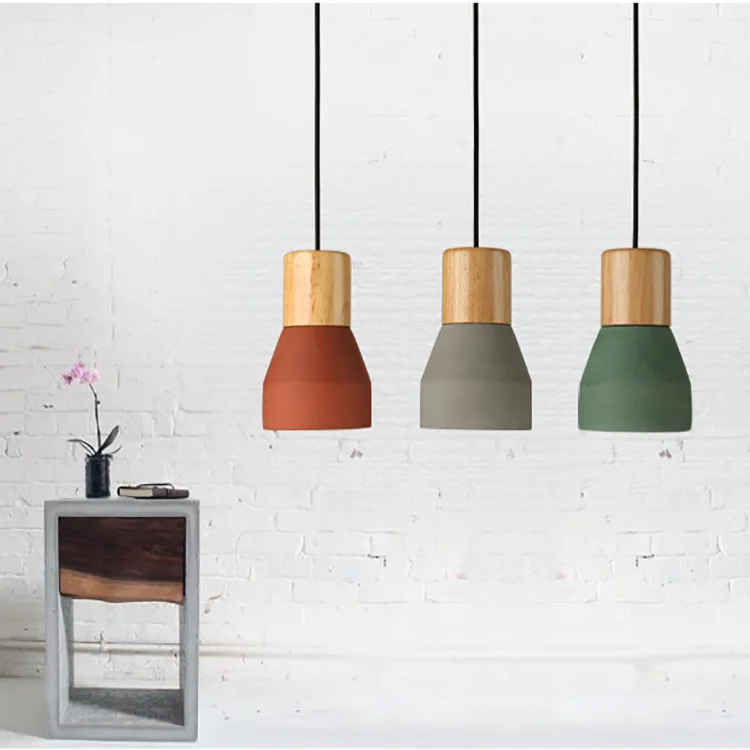 Nordic Wood Cement Pendant Lights Modern Droplight E27 Single Hanging Lamp For Bedroom Living Room Restaurant Cafe Loft Bar | Лампы и