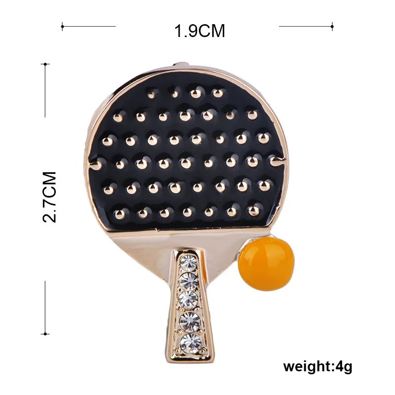 Madrry Latest Ping Pong Paddle Table Tennis Ball Shape Brooch Shiny Crystal Red Enamel For Women Man Corsage pin Jewelry | Украшения и