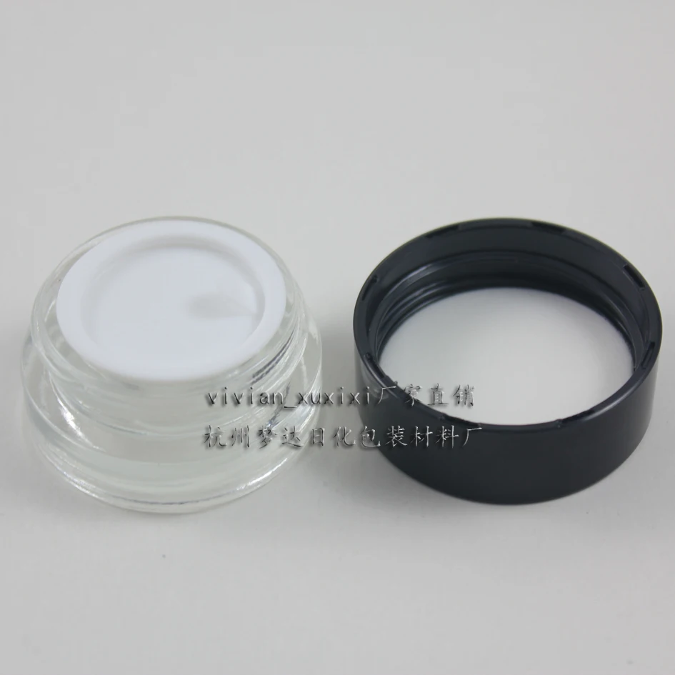 5g прозрачная стеклянная баночка для крема с черная пластиковая крышка 5 г