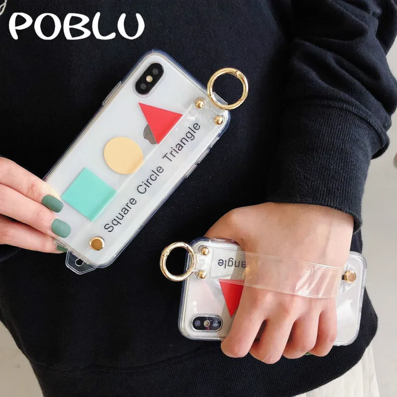 POBLU Геометрические Квадратные круглые чехлы-трианги для iphone XR XS Max 6s 7 8 Plus ремешок
