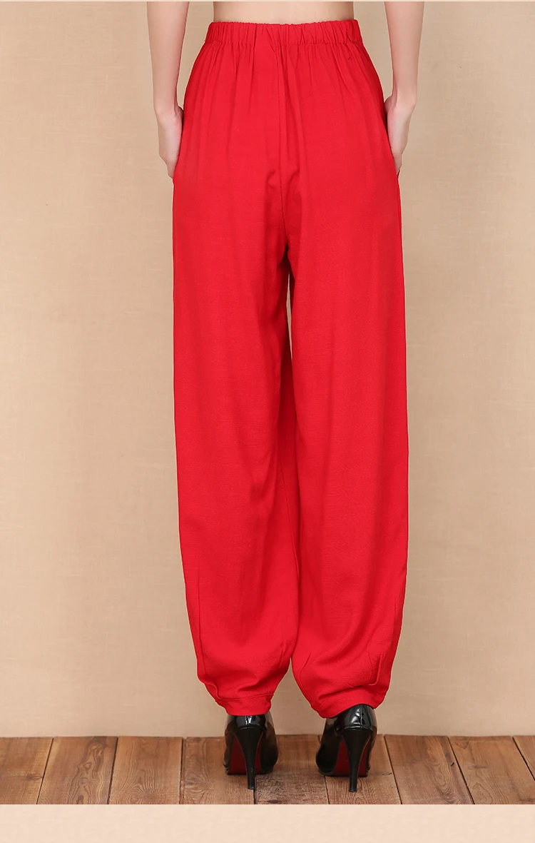 

Women New embroidered ladies trousers middle-aged wide leg loose large size casual pants national wind bloomers Loose wild